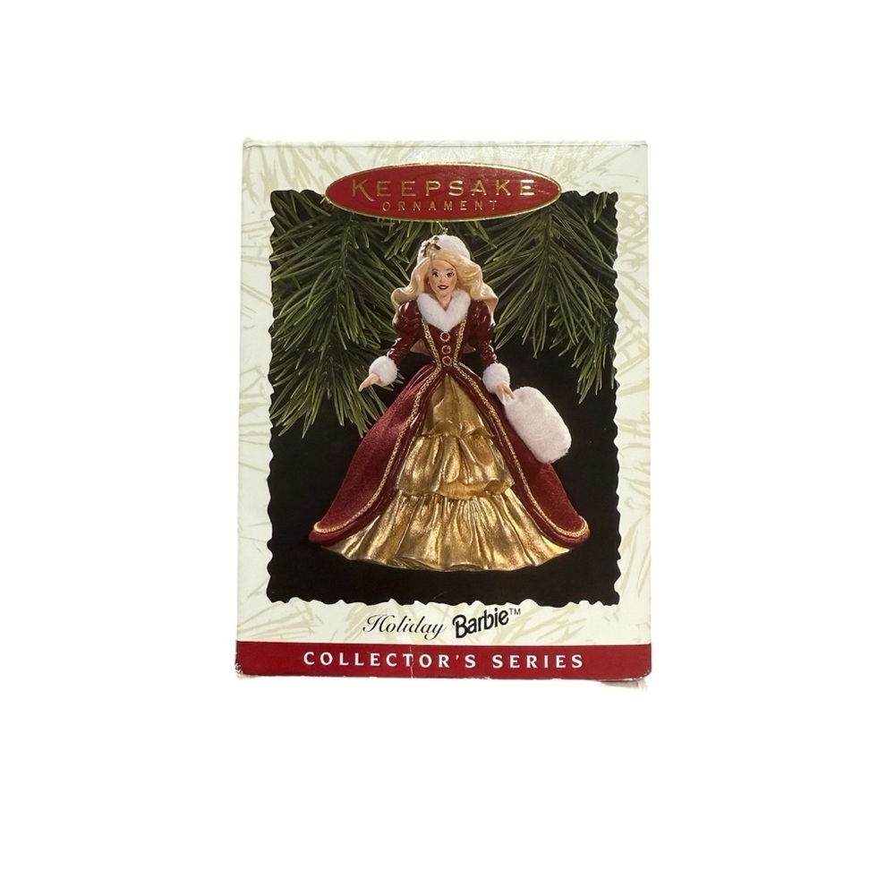 Mattel Gold and Purple Holiday Barbie 1996 Ornament. New in Box